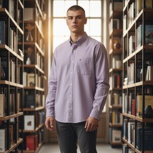 Cremieux Classics Slim Fit Button-Down Shirt Lavender Micro Print XL